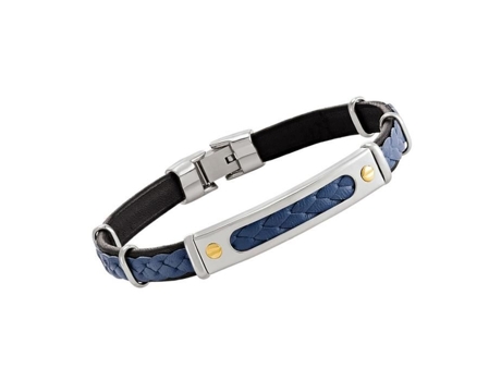 Pulseira Jourdan Modelo Damian Aço Couro Azul Trançado Parafuso Em Ouro Amarelo