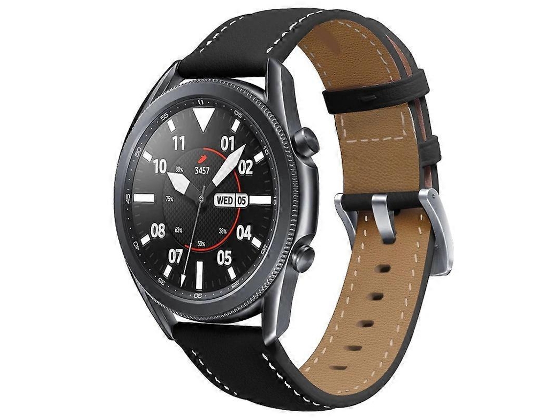 Pulseira De Couro Com Fivela Prateada Para Samsung Galaxy Watch3 45mm (preta)
