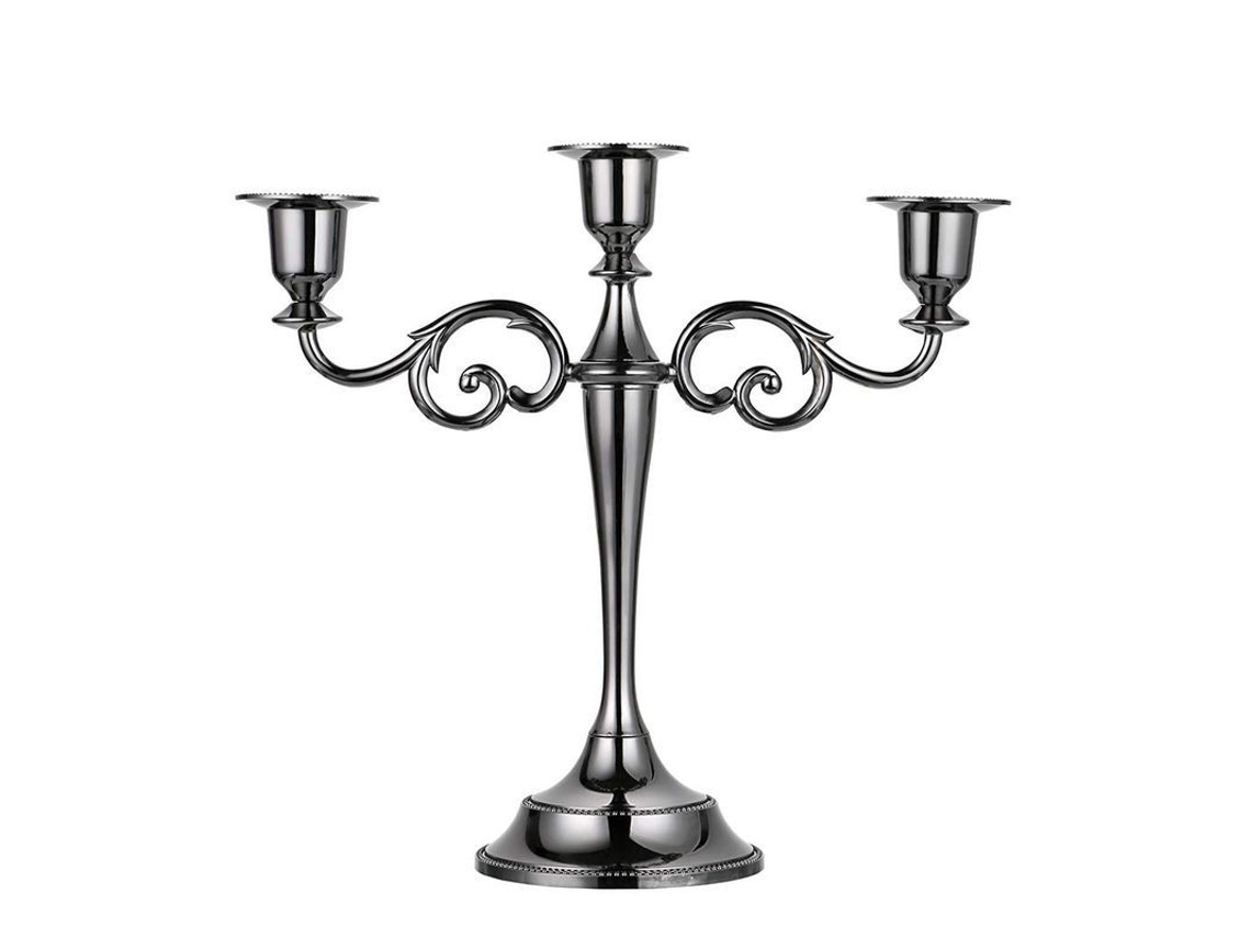 Porta velas LINJOU, metal, 3 braços, preto, elegante