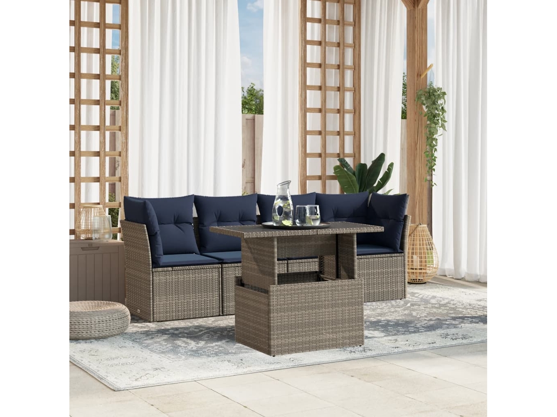 Conjunto de Sofá de Jardim com 10 Peças e Almofadas em Rattan Sintético Preto VIDAXL