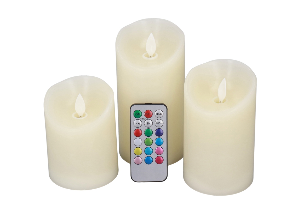 Rebe-3 Velas Led Sem Chama Com Controle Remoto De 18 Teclas, Luzes Coloridas, Simulação, Decoração De Mesa