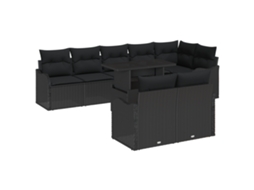 Conjunto 9 Conjunto De Sofá De Jardim Vidaxl Preto Vime Pe (287,5 X 122,5 X 85 Cm)