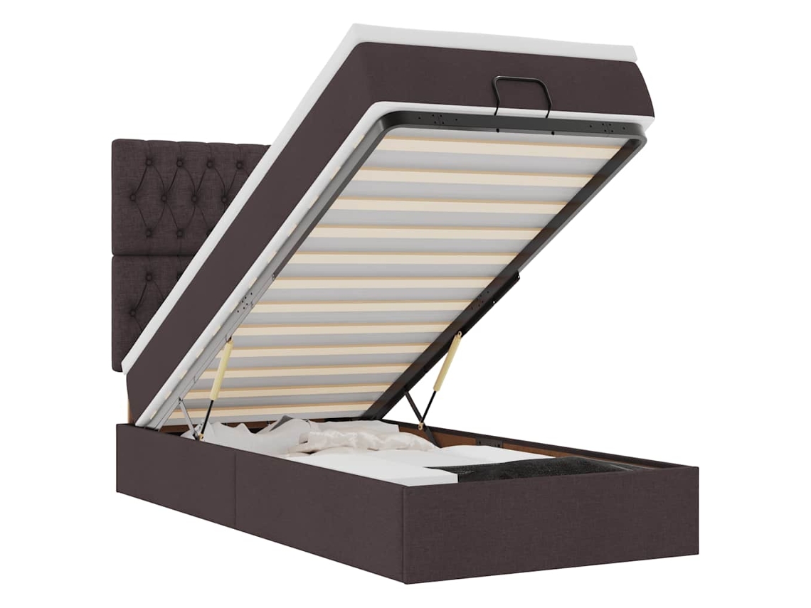 Estrutura Cama Otomana com Colchão Tecido Castanho Escuro MAISON EXCLUSIVE (90x190 cm)