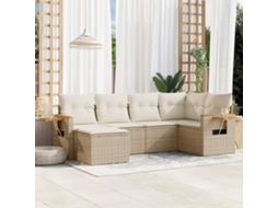 Vidaxl 6 Pcs Conjunto De Sofás P/ Jardim Com Almofadões Vime Pe Bege