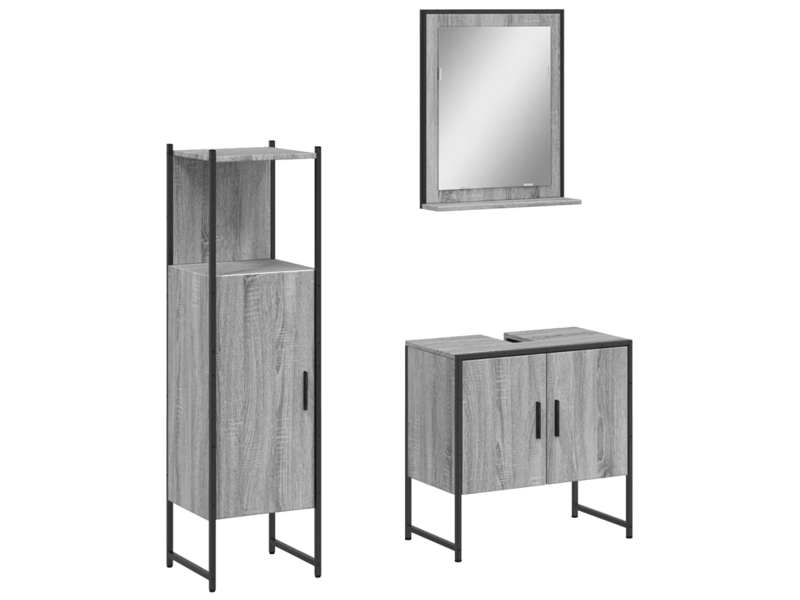 Bathroom Cabinet Set, Bathroom Cabinet Sets Vidaxl Cinzeto Madeira Processada (n/a)
