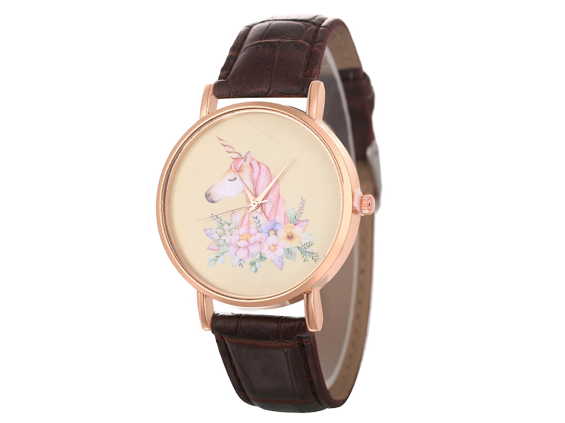 Relógio de Quartzo com Pulseira de Couro Estilo Simples Moderno para Jovens Amantes Café
