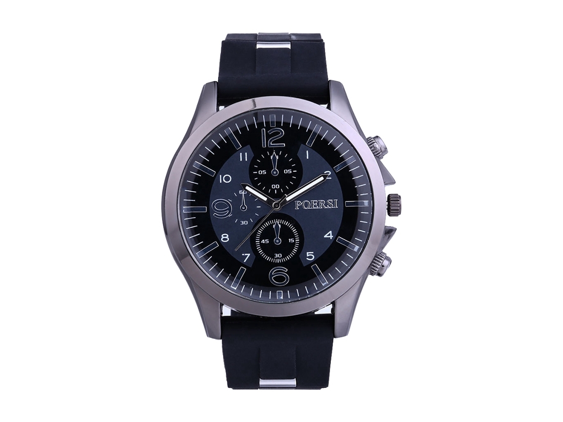 Reloj Casual Para Hombres De Dial Redondo Con Tres Ojos Correa De Silicona Cuarzo