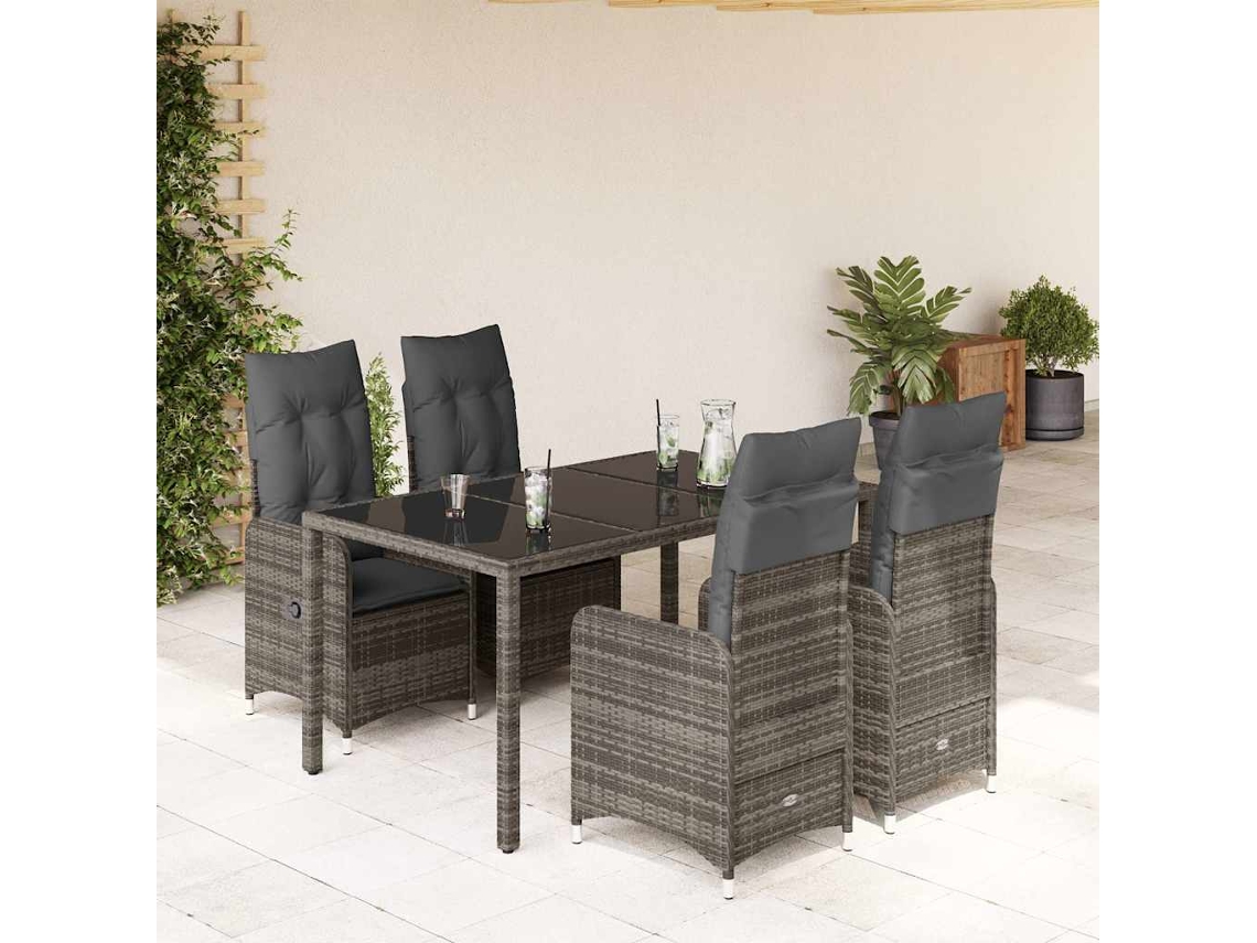 Conjunto 5 Peças Bistrô De Jardim C/ Almofadões Vime Pe Cinza Dkd Home Decor
