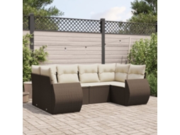 Vidaxl 6 Pcs Conjunto De Sofás Jardim C/ Almofadões Vime Pe Castanho