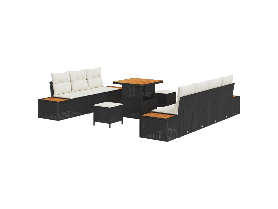 Conjunto 10 Conjunto De Sofá De Jardim Vidaxl Preto Vime Pe (80 X 80 X 71 Cm)