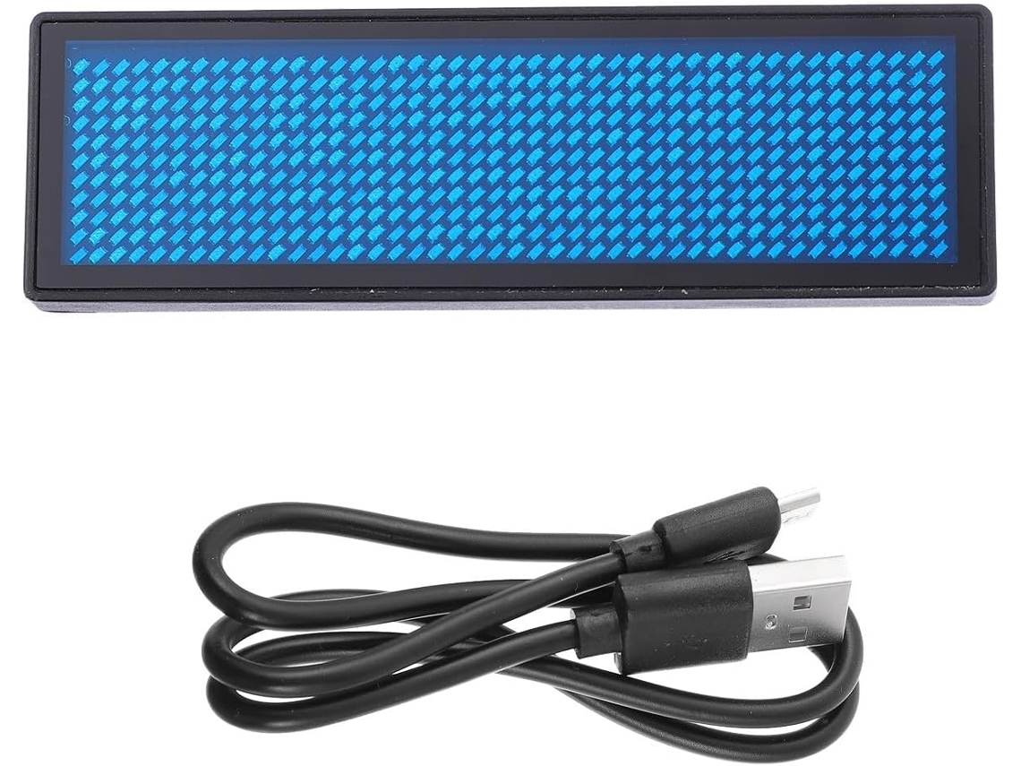 Crachá Led Programável Com Display Digital Azul De Rolagem, Bateria