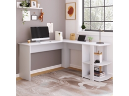 Escrivaninha de Canto LYYTUNG 140 cm, Mesa de Computador em L com 2 Prateleiras em Branco