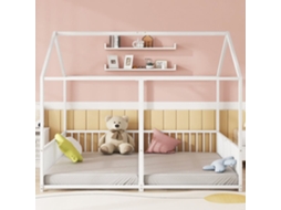 Cama-cama De Ferro 2x90x200cm - Com Teto E Estrado De Ripas - Branco