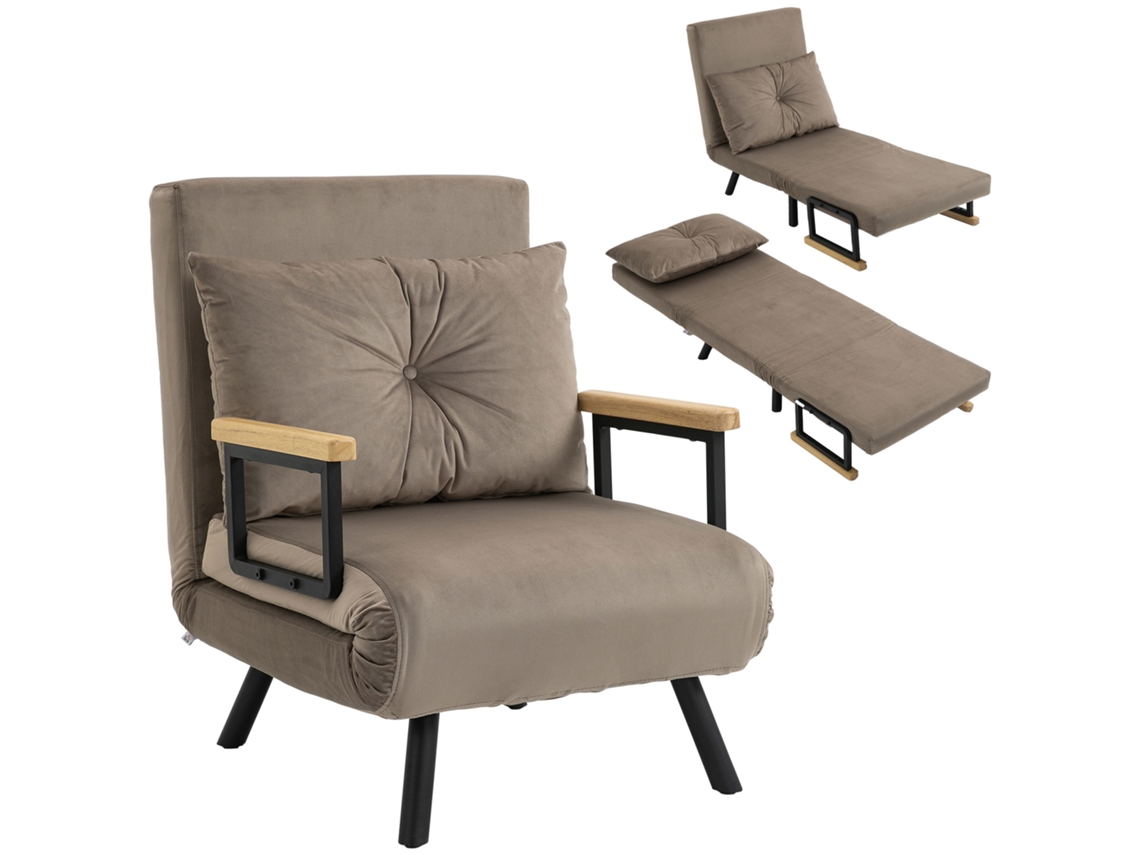 Poltrona/cama CHEZMOI 4 em 1 com Encosto em 5 Posições, Madeira, Tecido Aveludado Marrom