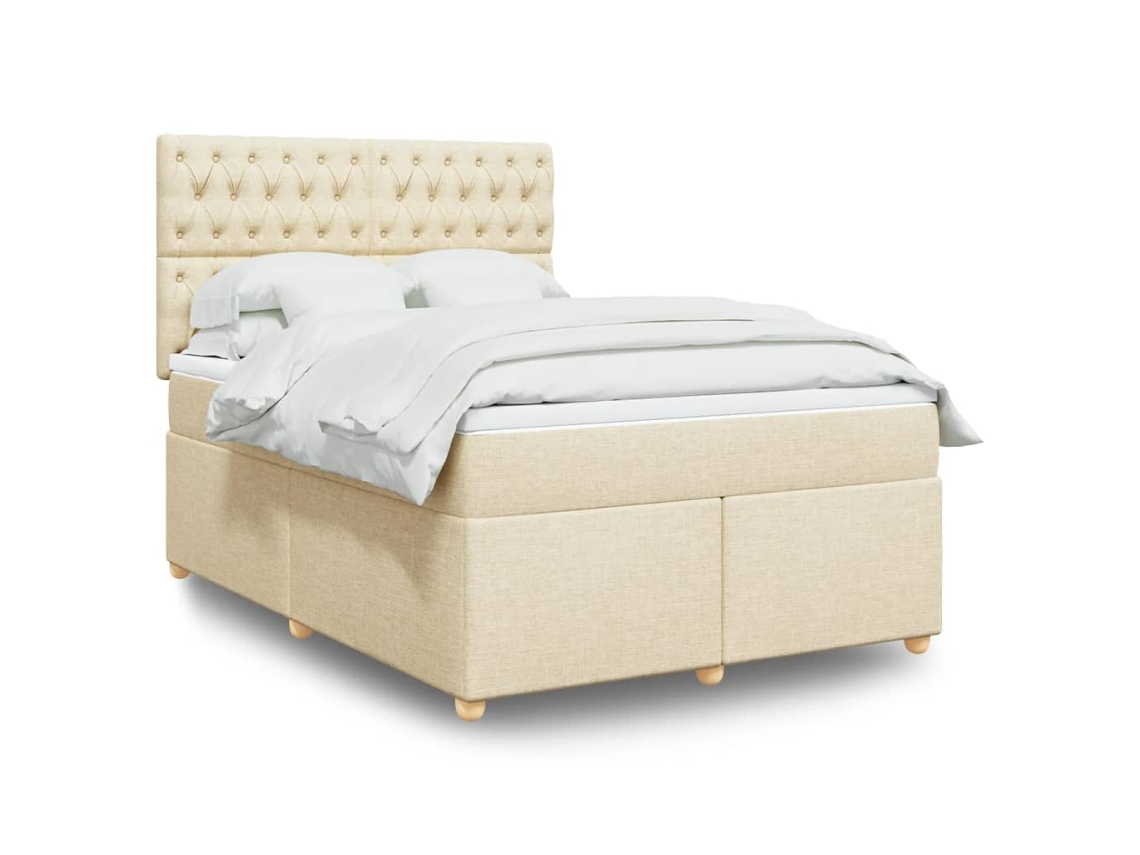 Vidaxl Cama Com Molas/colchão 160x200 Cm Tecido Cor Creme