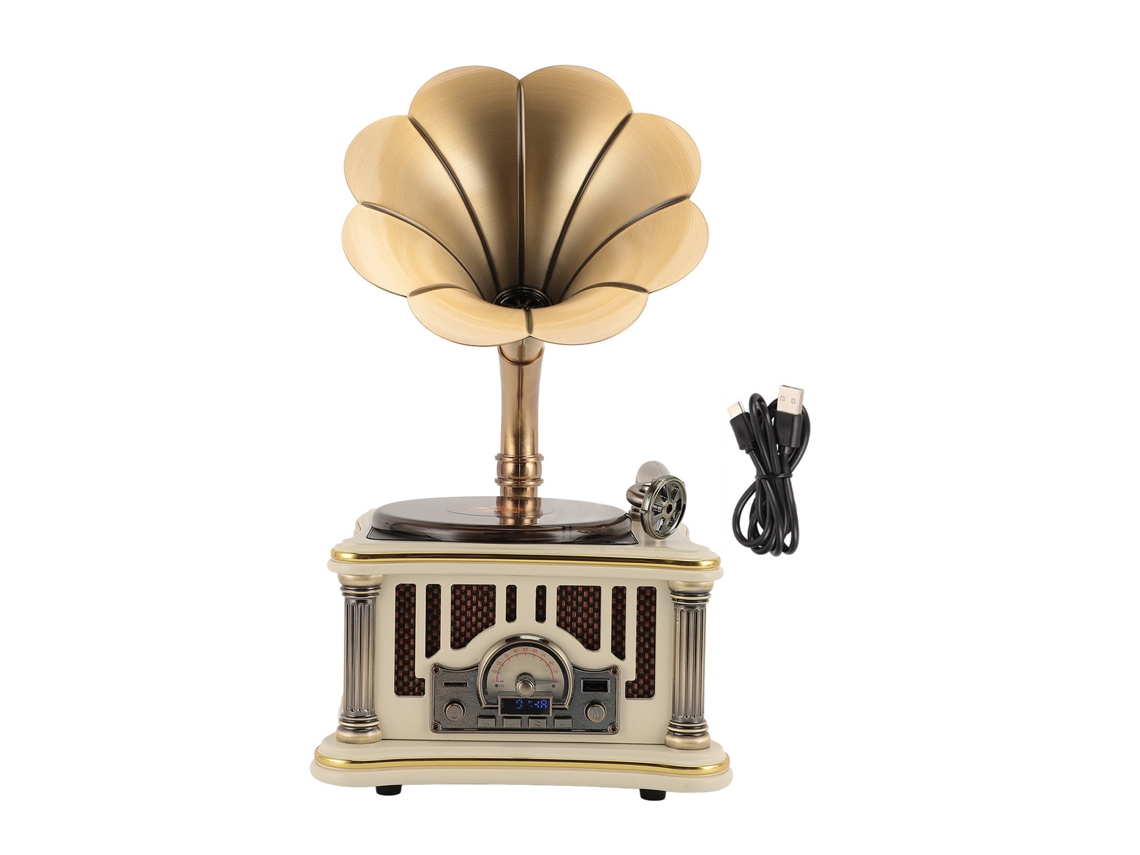 Altifalante Gramofone Vintage LAXISCREED Bluetooth Cd Rádio Branco