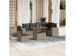 Vidaxl 7 Pcs Conj. Sofás Jardim Com Almofadões Vime Pe Cinzento-claro