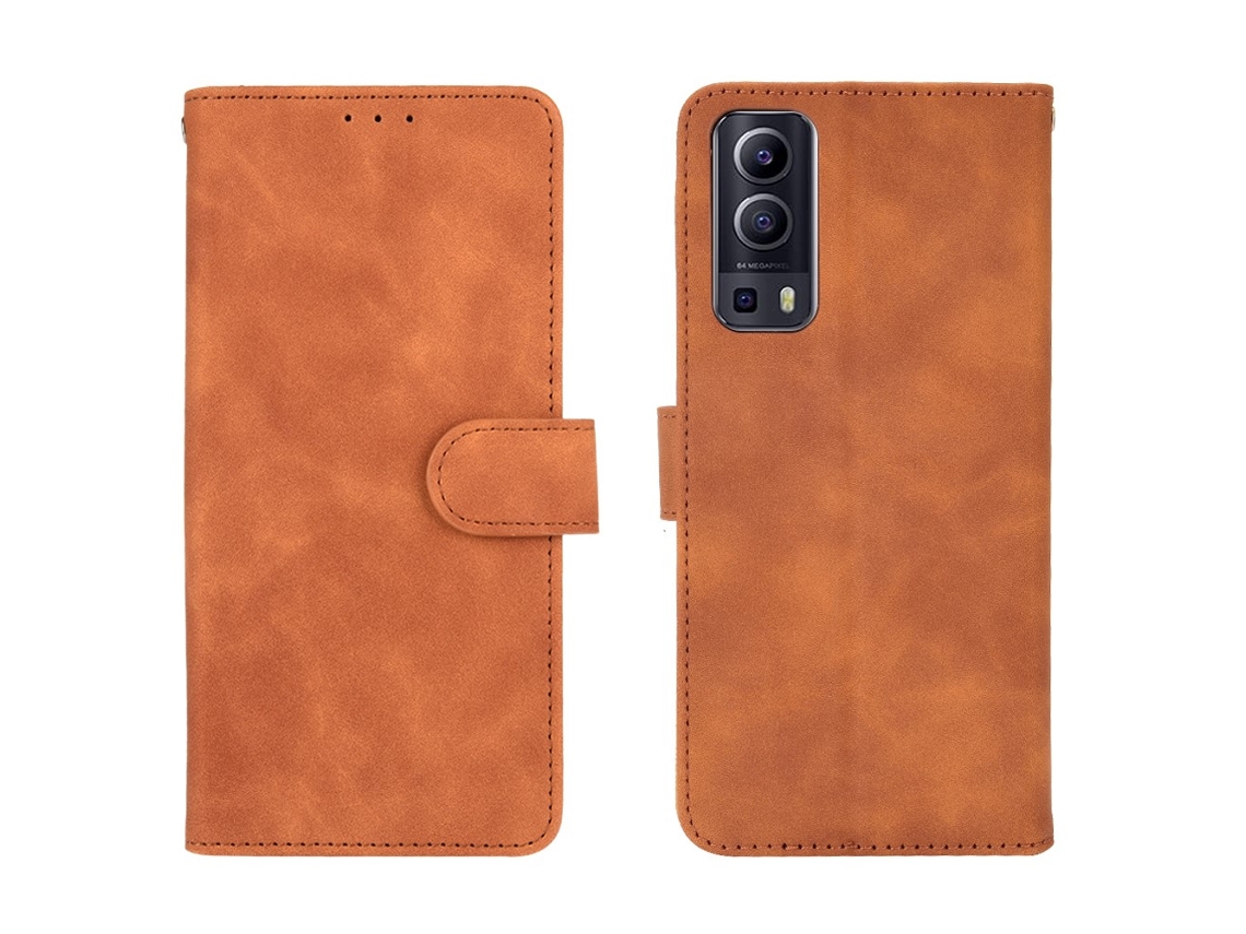 Capa Toque Fundo Para Vivo Vivo Y72 5g/iqoo Z3 5g Pele Sintética Castanho