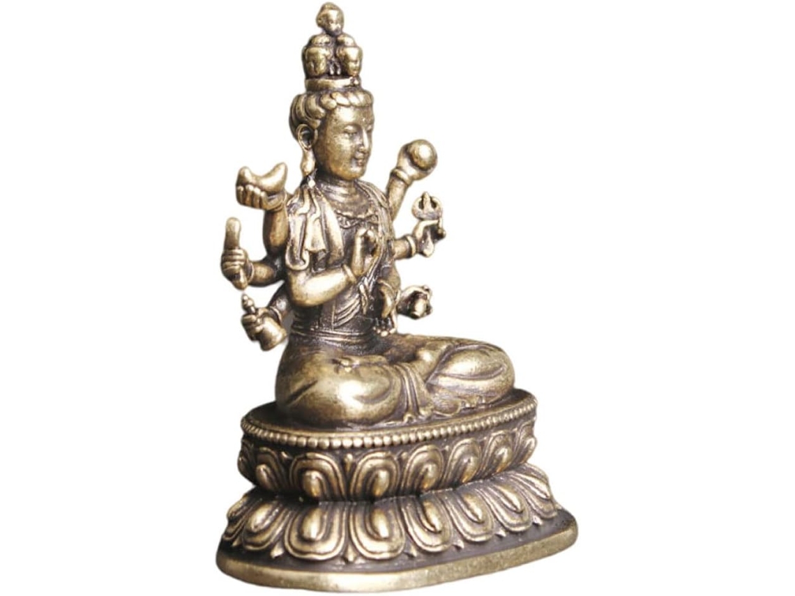 Estátua criativa de Buda em latão dourado, estátua compacta feita à mão para decoração de mesa em ambientes internos.