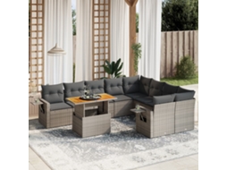 Vidaxl 10 Pcs Conjunto Sofás De Jardim C/ Almofadões Vime Pe Cinzento
