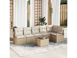 Vidaxl Conjunto De Sofá De Jardim 7 Unid. Bege E Creme Vime Pe