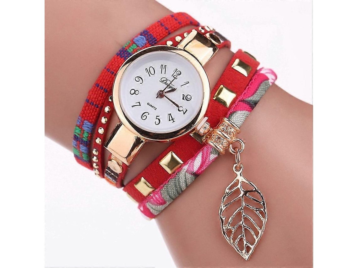 Relógio Feminino De Pulso Com Pulseira De Quartzo E Pingente Em Formato De Folha.