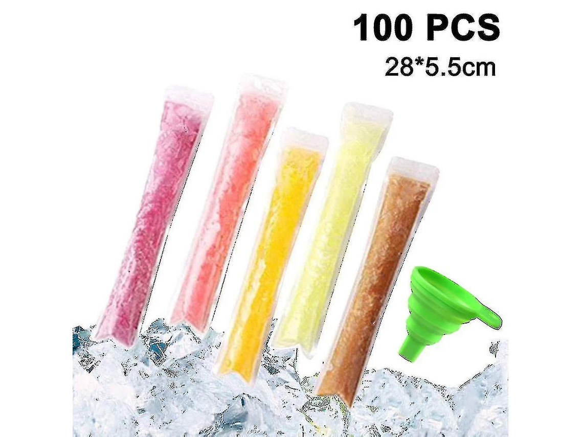 100 Saches Descartáveis para Paletas com Bico de Silicone, Moldes Diy para Sorvetes Caseiros, Tamanho 6*22 Cm 28x5,5cm