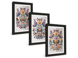 Pinturas Murais Modernaspadrões Florais Intensos Moldura Preta Fotos Para O Corredor Espelharte (3 Peças 20x30 Cm)