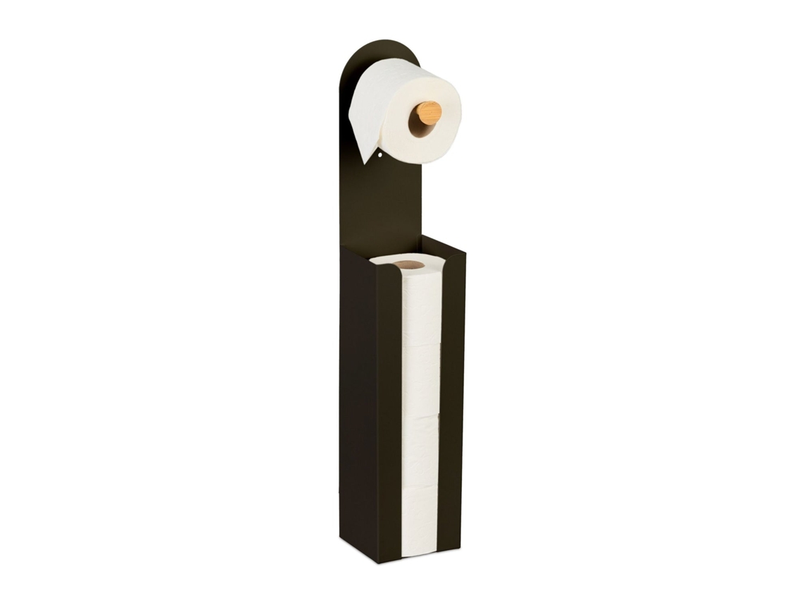 Suporte De Papel Higiênico De Chão 2 Em 1 De Bambu E Metal