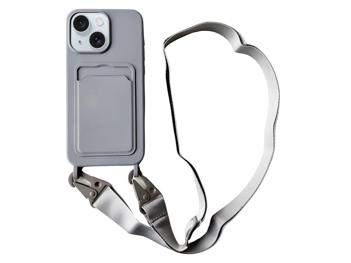 Correia Casa Para Iphone 15 Plus Silicone Com Porta-cartões Cinzento