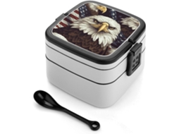 Marmita Bento De 1 Litro Com Dupla Camada, À Prova De Vazamentos, Com Colher, Estampa De Águia Careca, Para Adultos, Com