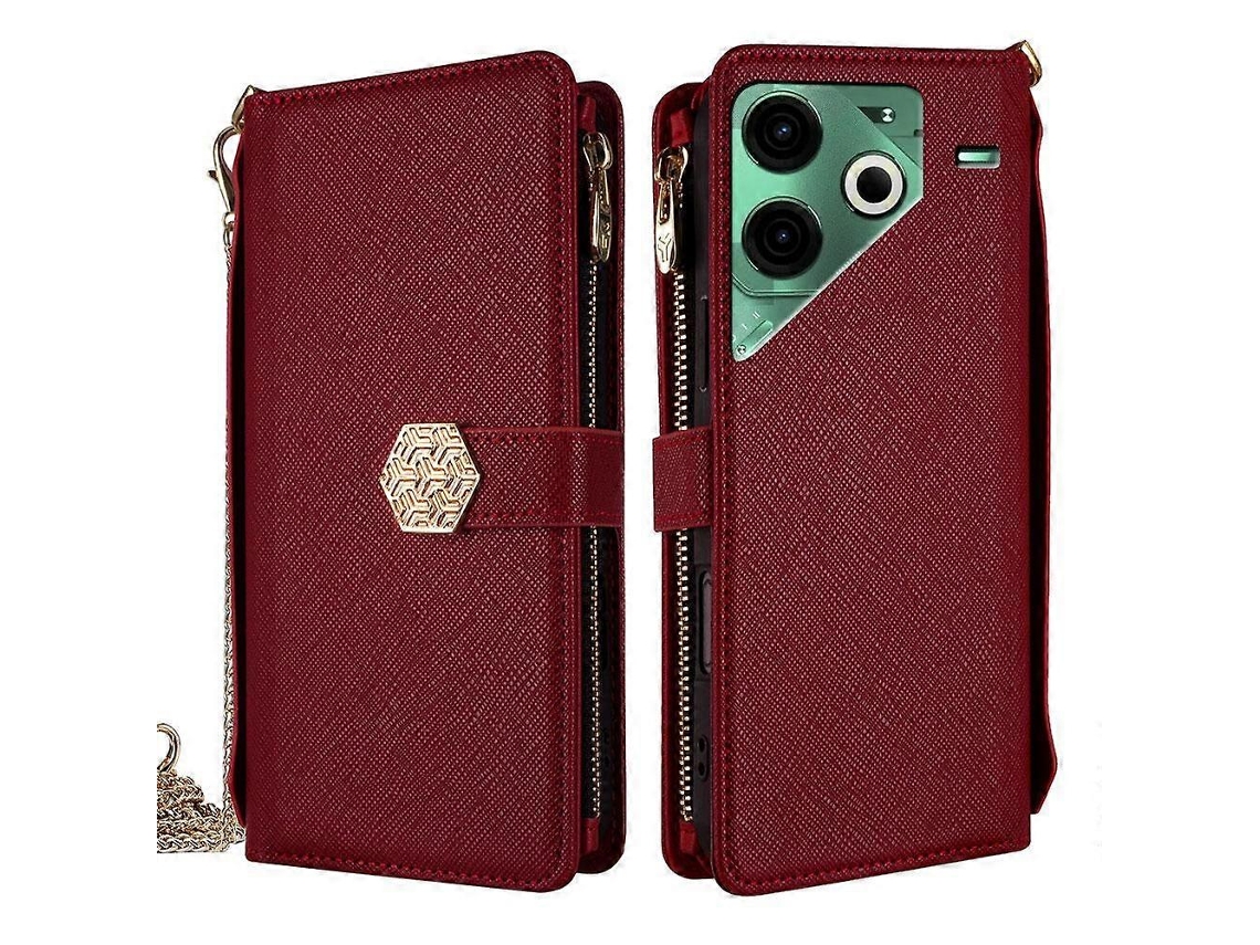 Capa De Celular De Couro Com Alça Transversal E Textura Cruzada