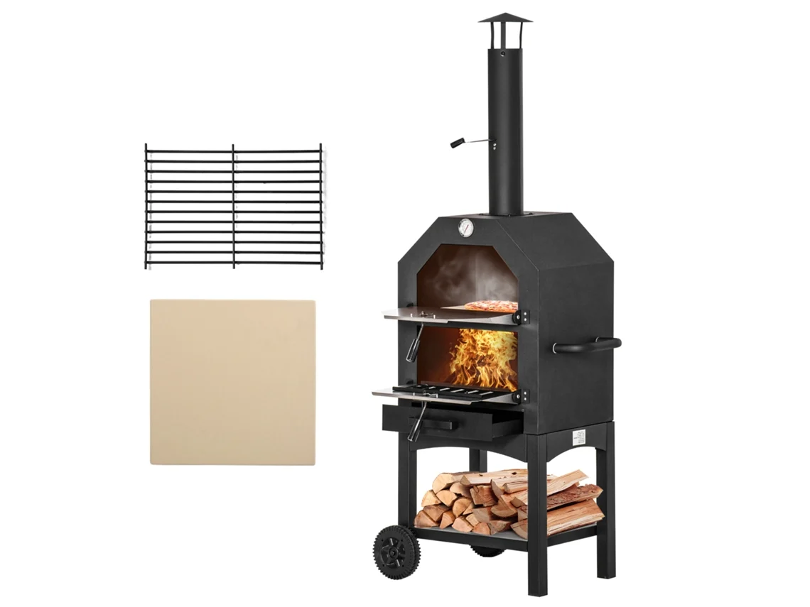 Forno de Pizza Exterior S/MARCA com 2 Camadas e Rodas 64x54x160 Cm