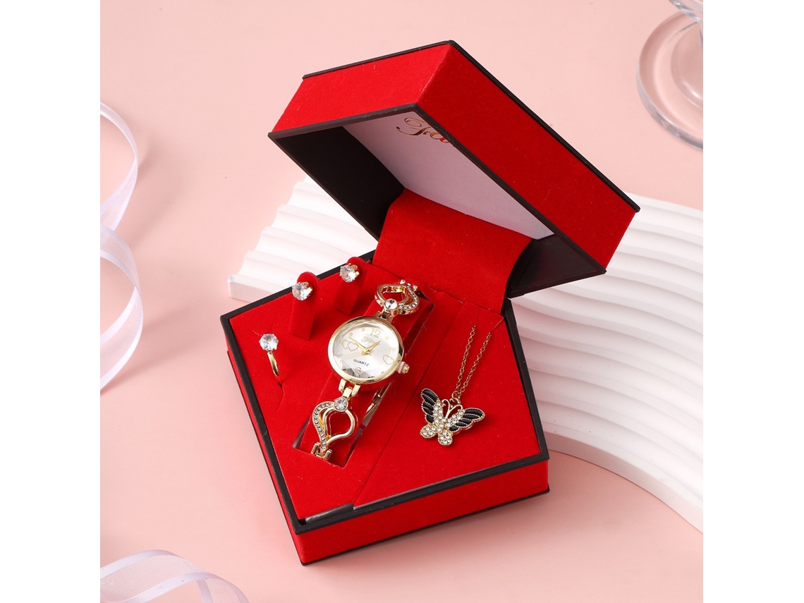 Conjunto de Presente Feminino com Relógio de Pulseira de Malha e Caixa Laranja SPQMENT