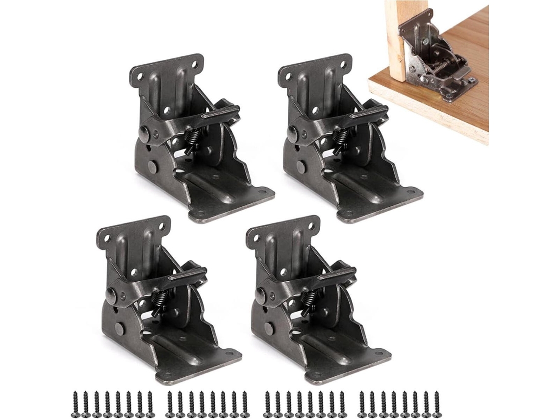 4 Dobradiças Dobráveis, 90° Com Trava Automática, Resistentes, Para Pés De Mesa, De Cama, Móveis, Pretas