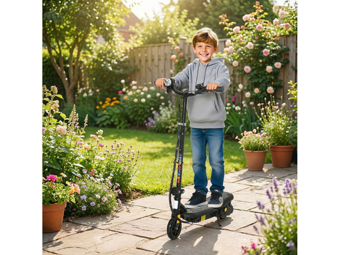 Patinete Eléctrico Para Niños De 7-14 Años Plegable Con Faro Led Rueda Y Freno Velocidad Máxima De 12 Km/h Negro