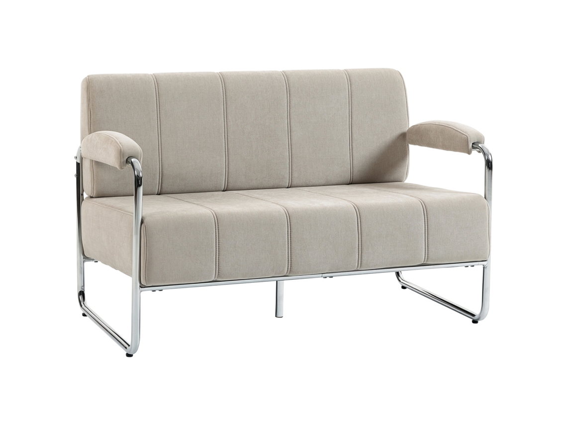 Divã 2 Lugares Moderno, Chenille Bege, Aço, Espuma E Contraplacado, 120x73x76cm.