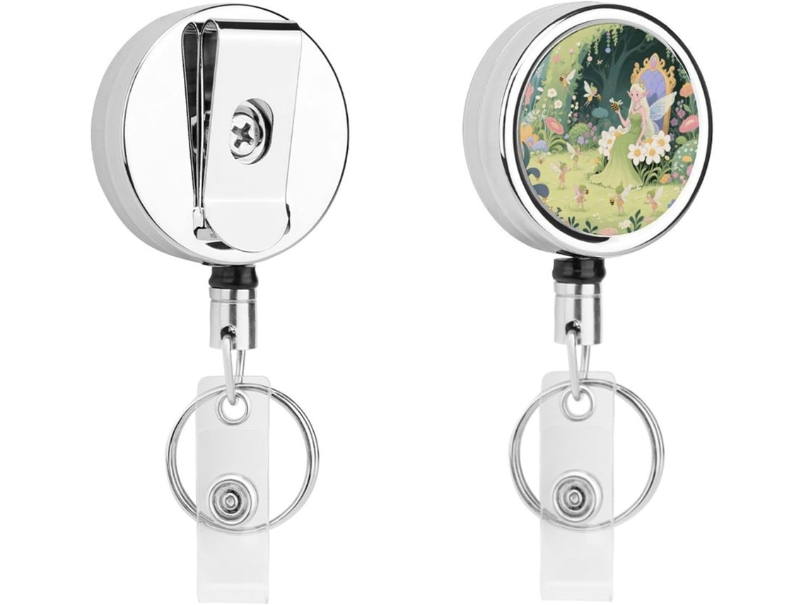 Porta Crachá Retrátil Estilo Jardim De Fadas, Moderno E Durável, Em Metal, Com Cordão De Nylon De 68cm, Ideal Para