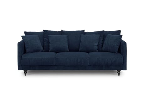 Sofá fixo 4 lugares reto - Tecido azul - Clássico - 212 x 93 cm - CONSTANCE AUCUNE