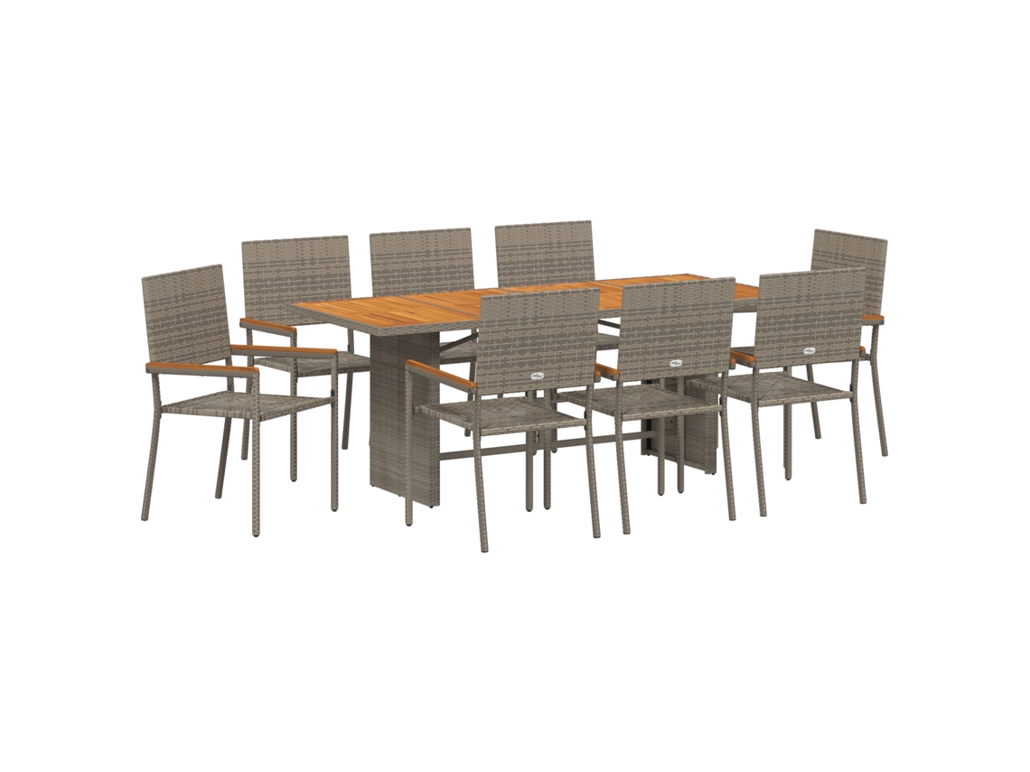 Conjunto 9 Móveis De Jardim Vidaxl Cinzento Vime Pe (190 X 80 X 75 Cm)