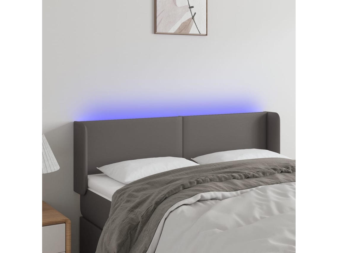 Vidaxl Cabeceira Cama C/ Led 147x16x78/88 Cm Couro Artificial Cinzento