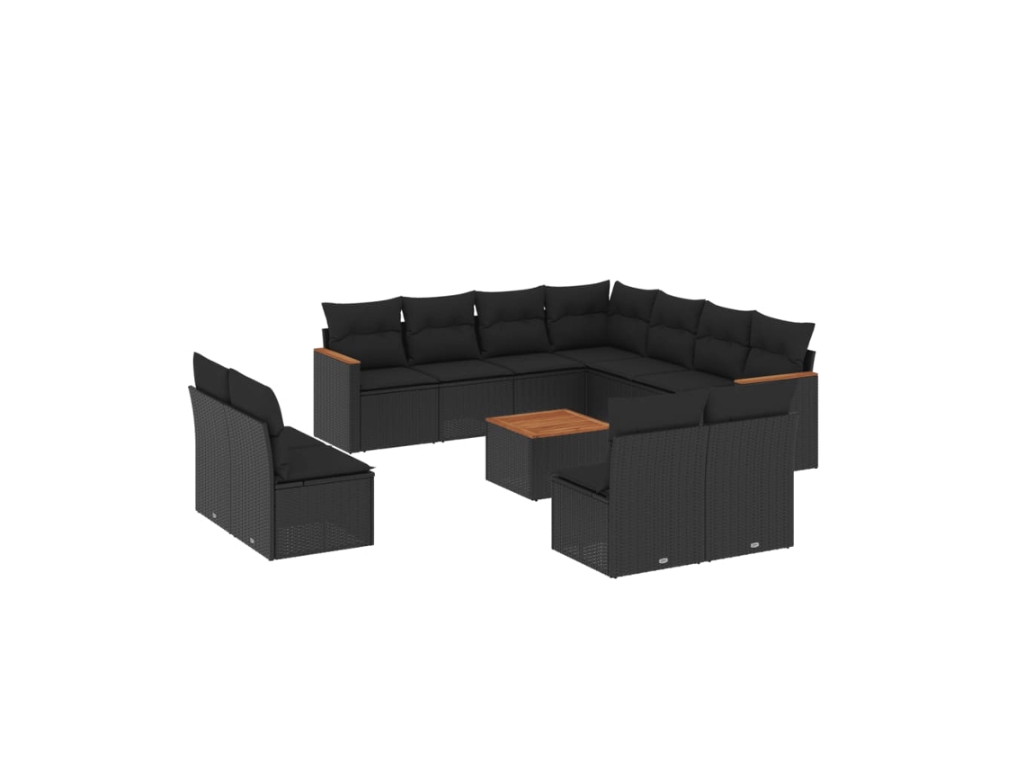 Conjunto de 12 sofás de jardim com almofadões Vime Pe Preto MAISON EXCLUSIVE