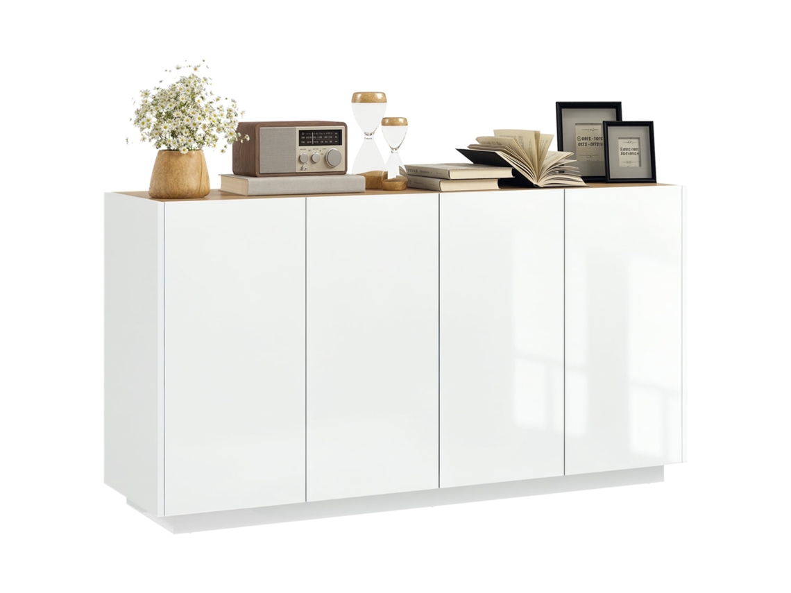 Aparador 140x40x75h 4 Portas Soft close e Prateleiras Ajustáveis, Branco