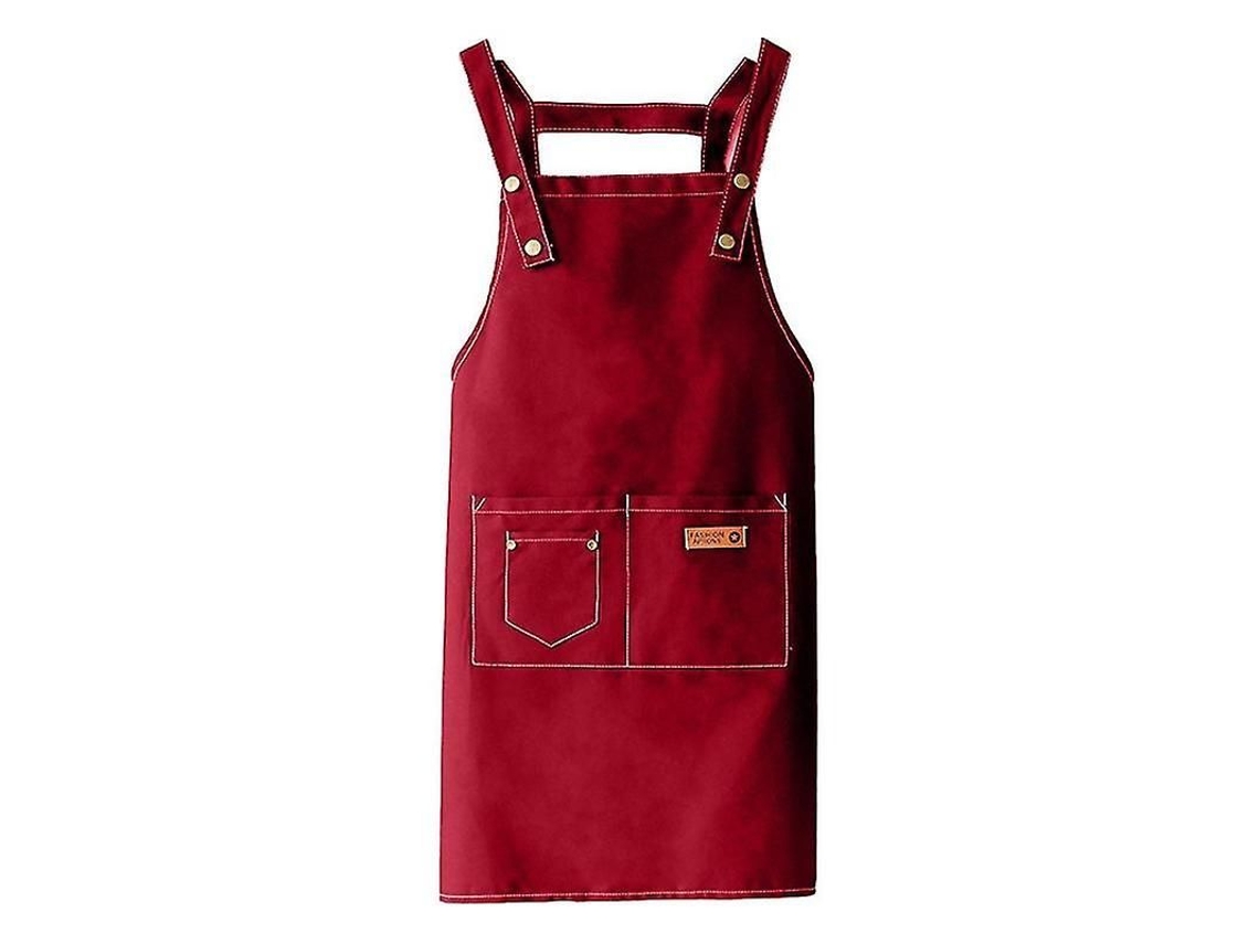 Avental Impermeável De Mescla Unissex Com Bolsos Estilo Versátil Para Cozinha E Jardim 81x70cm Vermelho De Jujuba