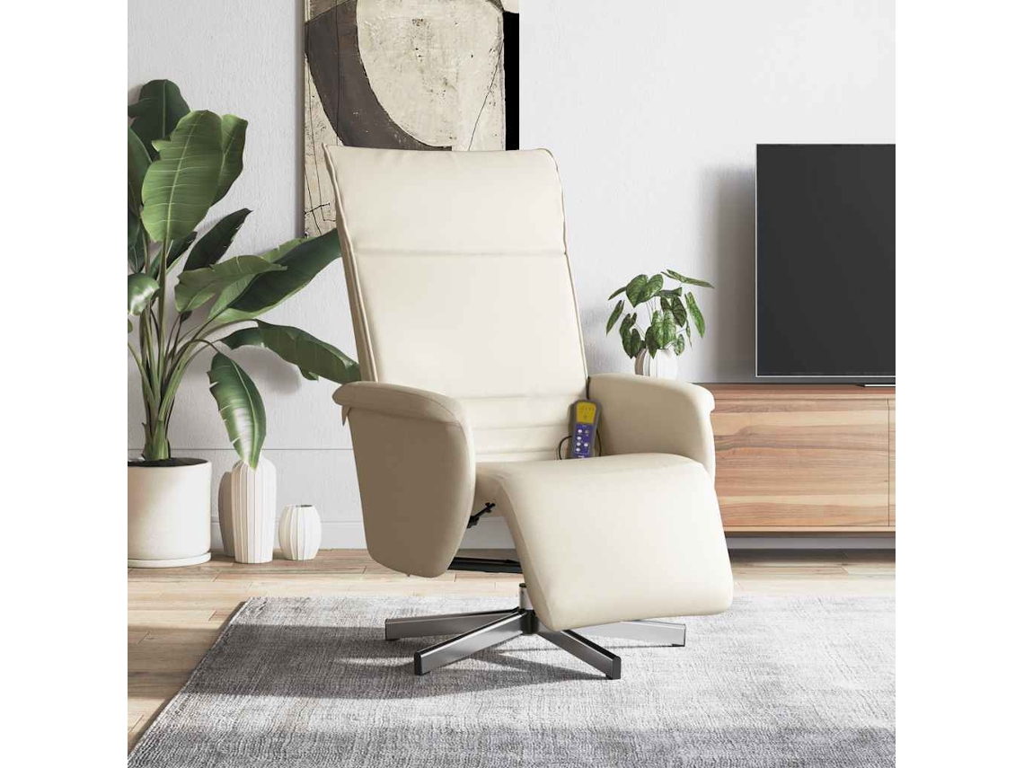 Vidaxl Cadeira Massagens Reclinável C/apoio Pés Couro Artificial Creme