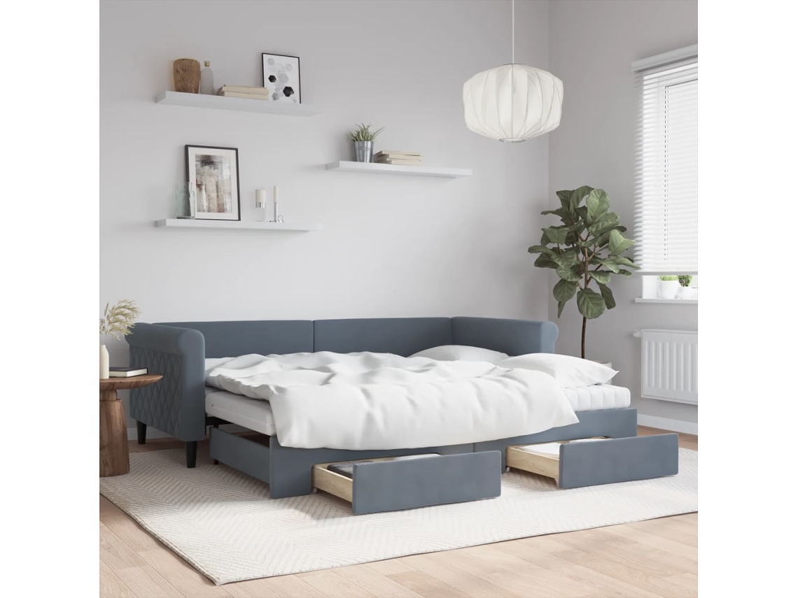 Vidaxl Sofá-cama C/ Gavetão E Gavetas 90x200 Cm Veludo Cinzento-escuro