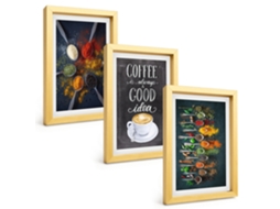 Composição De Quadrosespeciarias, Café, Ervas, Padrões Moldura Dourada Imagens Para Um Quarto Infantil Espelharte (3 Peças 20x30 Cm)