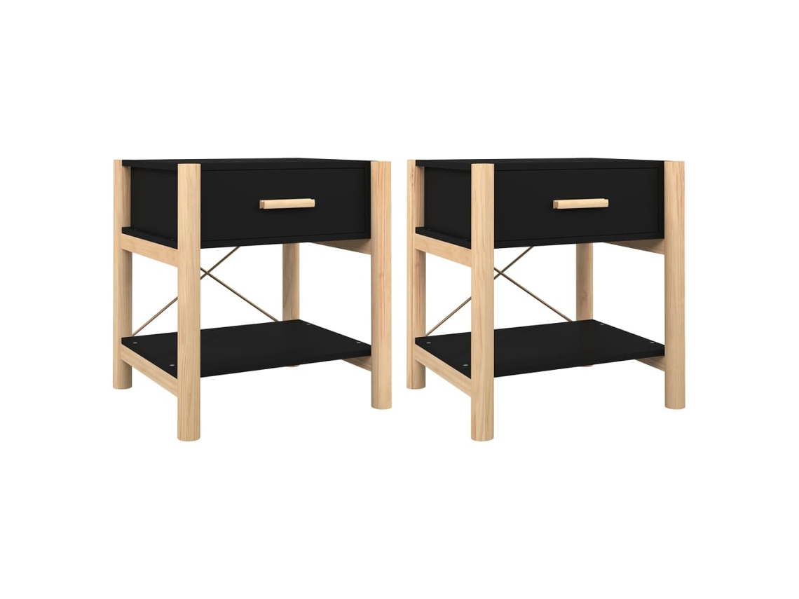 Bedside Table, Bedside Tables Vidaxl Preto Madeira Processada (n/a)