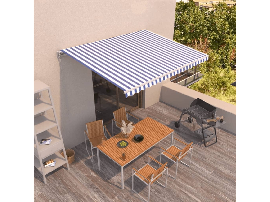 Vidaxl Toldo Retrátil Manual 400x350 Cm Azul E Branco