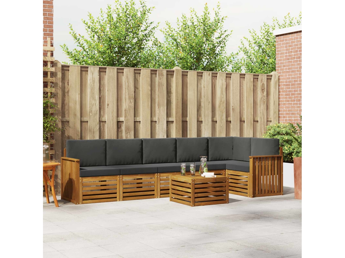 Vidaxl Conjunto De Sofás Para Exterior 7 Unid. Natural E Antracite